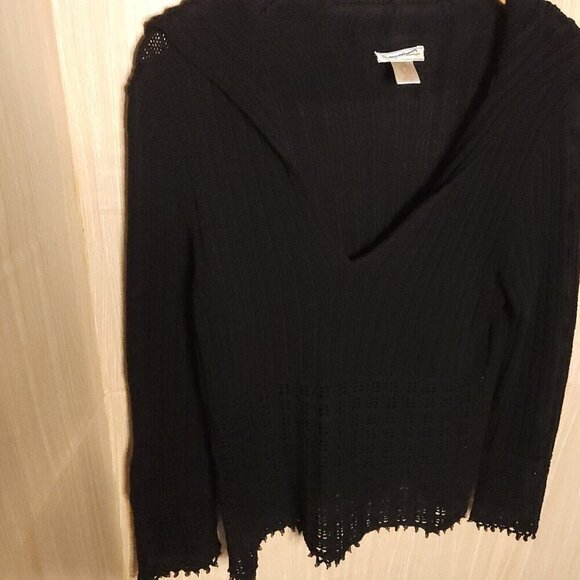 Tommy Bahama Black Hooded V Neck Summer Sweater Beaded Trim Medium - Picture 3 of 7